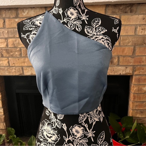 Shein Women Tops Sexy Plain One Shoulder null Olive Green & Blue NWOT - Picture 4 of 12